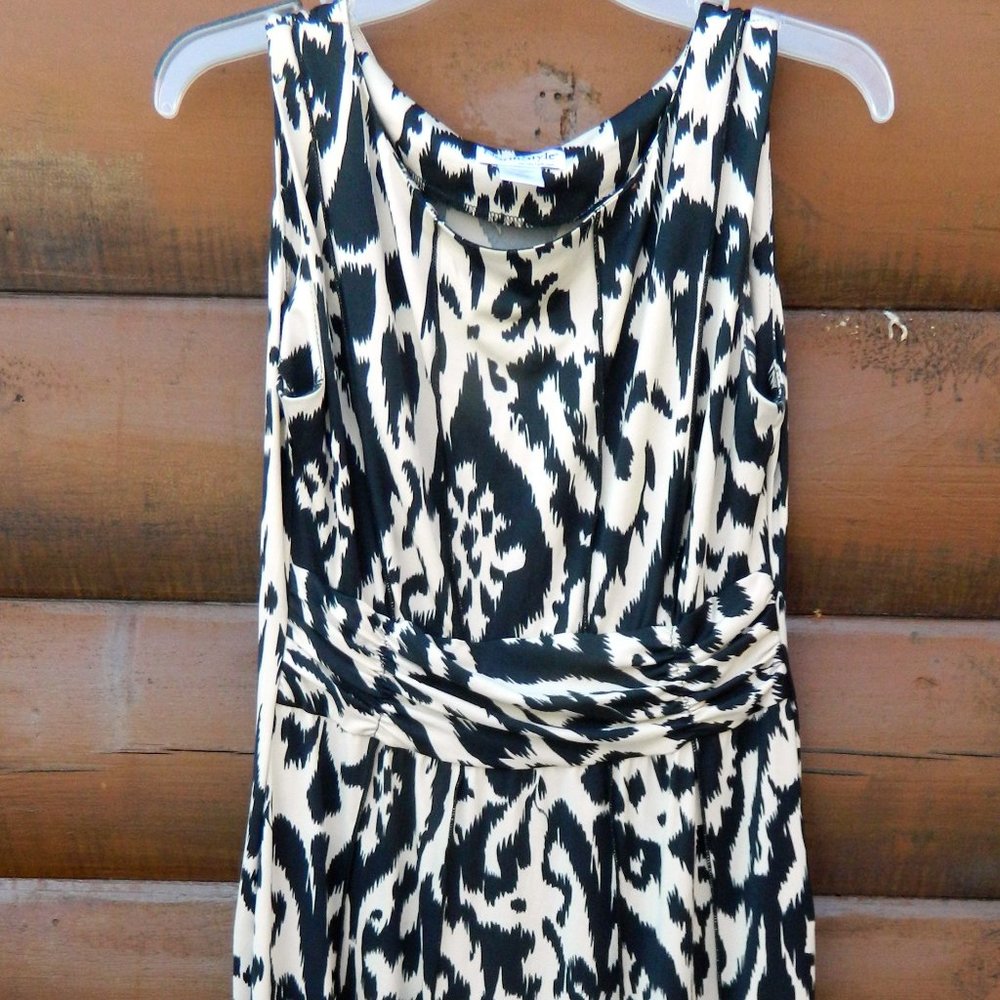 North Style Ikat Print Sleeveless Black and Cream Sheath Dress Size 12